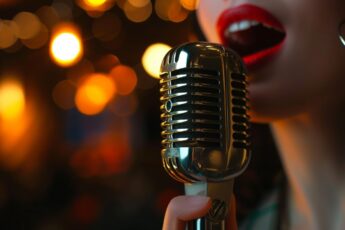 Vintage microphone with warm stage lights