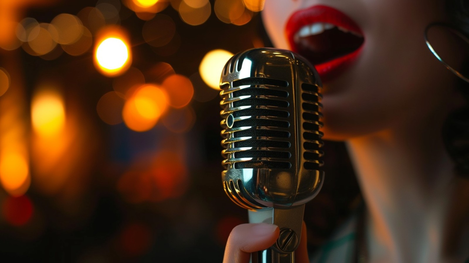 Vintage microphone with warm stage lights