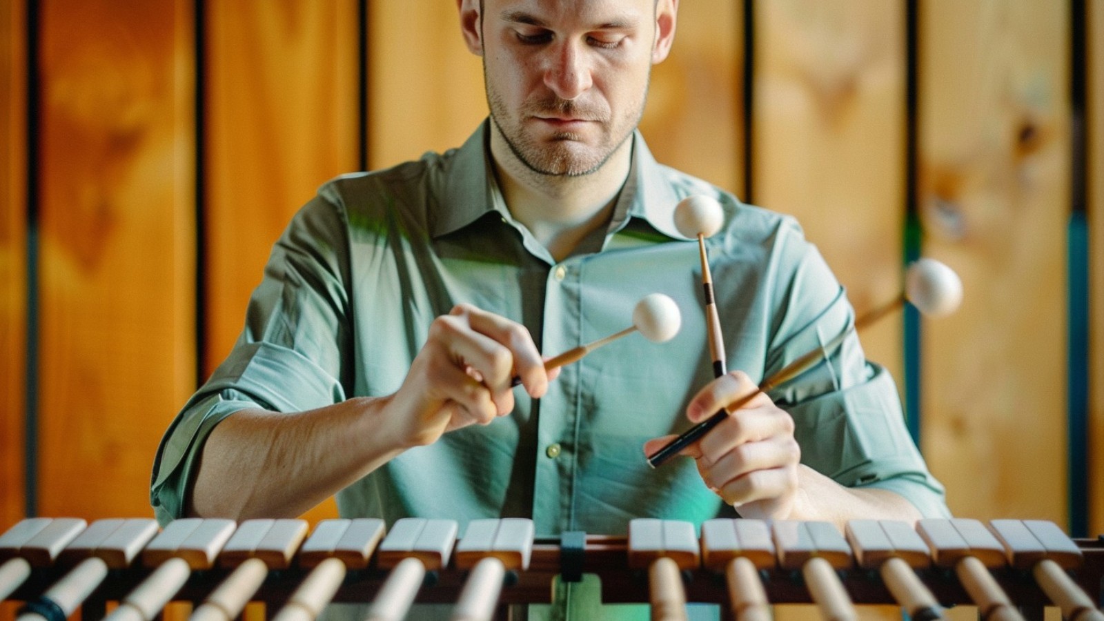 Musician playing the xylophone with mallets